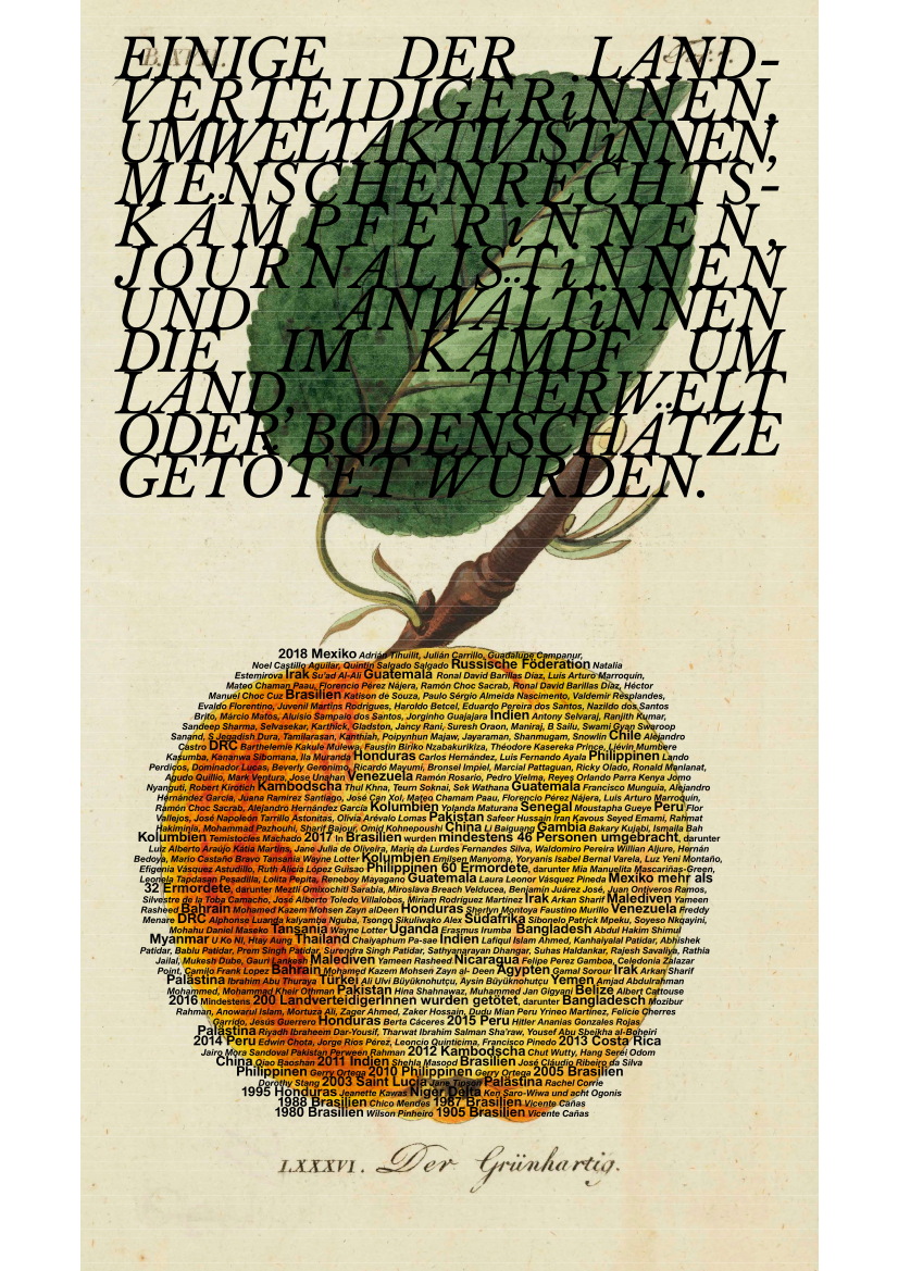 Gemalter Apfel auf einem Poster, der größtenteils hinter überlagertem Text verborgen ist